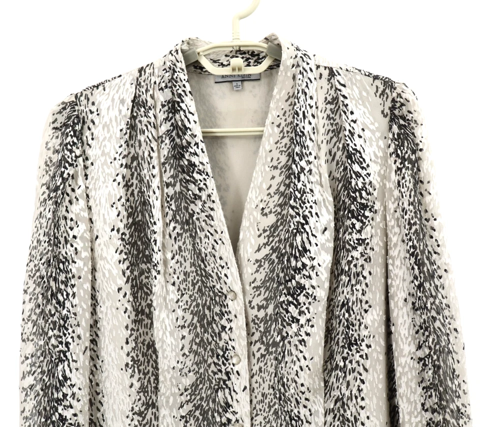 Blusa para mujer ANNE KLEIN seda rayón carrera manga larga animal multicolor talla 8 Foto 3 de 4