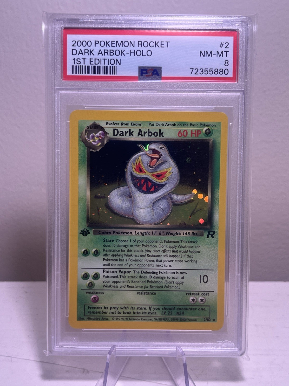 2000 Pokemon Team Rocket Dark Arbok Holo 1st Edition #2/82 PSA 8 NM-MT