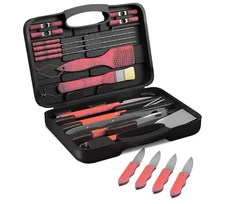 18 Pc BBQ Grill Tool Kit Spatula Tongs Brush Great Gift Barbeque Set with Case