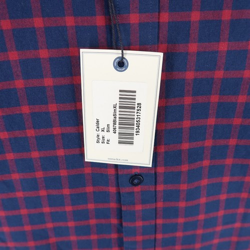 Untuckit Mens Shirt Large Slim Fit Blue Red Plaid Long Sleeve Button Up - Picture 13 of 13