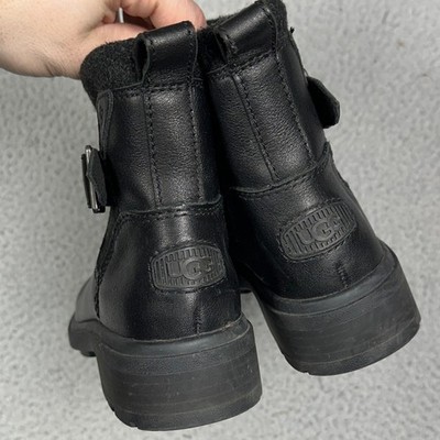 UGG Shoes Womens 6 Black Elora Leather Wool Buckle Ankle Boots