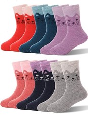 Kids Merino Wool Socks for Toddlers Boys Girls Warm Thermal 1-3T Cat Face