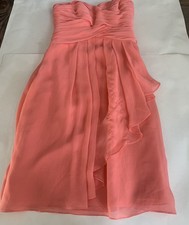 David's Bridal Bridesmaid Dress Size 2 Coral Pink Strapless Ruched Chiffon Mini