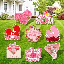 Arosche Mothers Day Yard Signs 8pcs with Stakes Outdoor Party Decorations