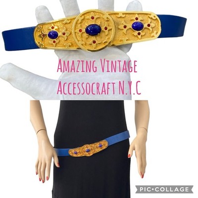 Vintage ACCESSOCRAFT NYC Etruscan Revival Leather Belt Amazing Buckle See Video!