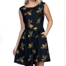 bumble bee print short sleeve dress size navy blue plus size XXL