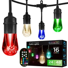 Enbrighten Vintage Outdoor String Lights, 48ft, 24 RGB Acrylic Bulbs,