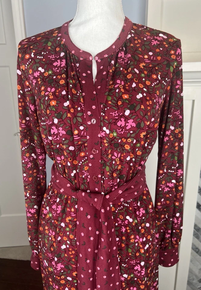 Vestido Talbots outono floral com cinto tamanho pequeno manga longa laranja cranberry contraste - Imagem 2 de 4