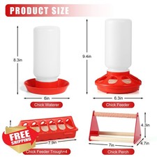 7PC Chick Feeder Waterer Kit Wooden Perch Poultry Starter Ducks Quail