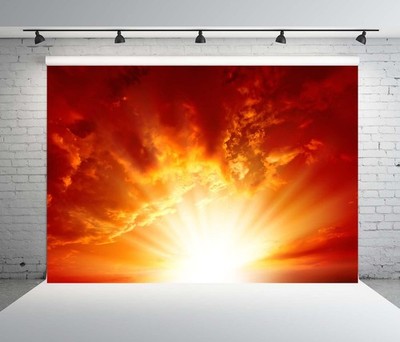 7x5ft Fabric Red Cloudy Sky Backdrop Glowing Sunset Sunrise Sky Clouds Sun Ra...