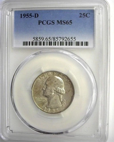 1955-D 25C Washington Quarter PCGS MS65 90% Silver Nice Certified Coin
