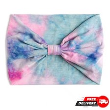 Pink Blue Tie Dye Wide Headband Knotted Turban Hair Accessory