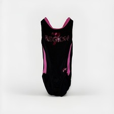 GK Elite Kids Pink Black Region 7 Sequined Gymnastics Leotard Size Small