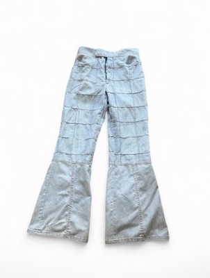 1970s Patchwork Flared Jeans / Bell Bottom Trousers   Light Wash Denim