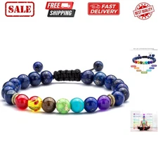 Men Women 8mm Lava Rock Beads Chakra Bracelet Braided Rope Natural Stone Yoga...