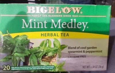 Bigelow Mint Medley Herbal Tea 20 Bag Box Caffeine-free Blend Of Cool Garden...
