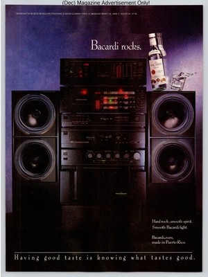 Bacardi Light Rum Stereo Speakers Music Night Vibe Vintage 1989 Advertisement