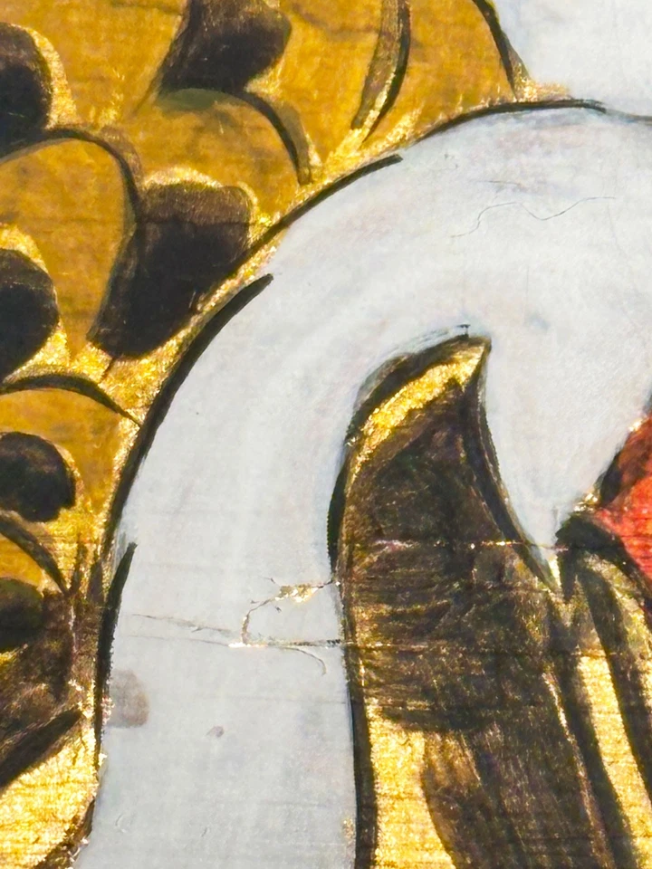 Large Shōwa Japanese Nihonga Crane Painting • Gold Leaf • Hand-Painted • Silk - Image 4 of 4