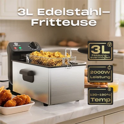 SUPERLEX Edelstahl-Fritteuse 2000 W Kaltzonen Friteuse Fritöse Frittöse BPA frei