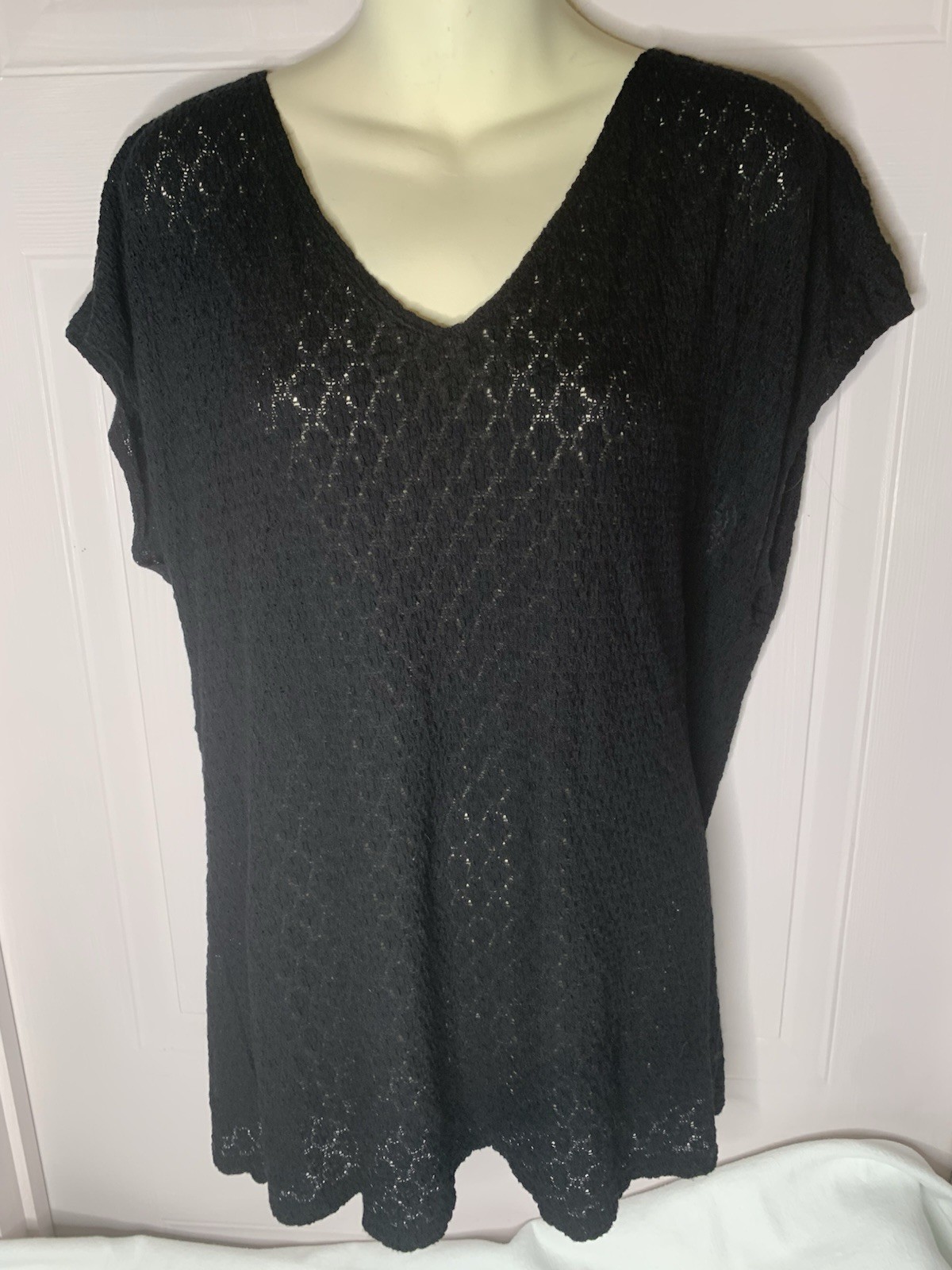 Alfani Womans Black Blouse Size 2XL V-Neck Sleeveless Sheer Top
