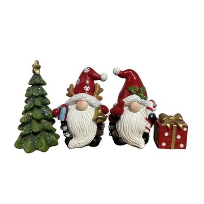 Handmade Christmas Resin Gnome Set with Mini Tree & Gift Box, Holiday Present...