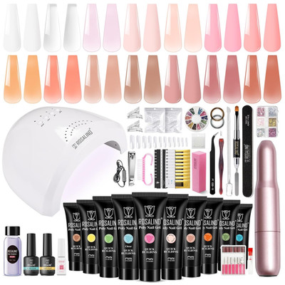 Kit gel unas polygel 14 colores accesorios luz UV 48W torno electrico completo