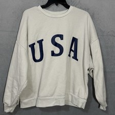 Zenana Sweatshirt Women's L Pale Gray Cotton Blend Oversized Pullover Blue USA