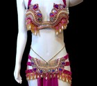 Made to Order Luxury Belly Dance Costume: Pink Crystals, Showgirl Dress