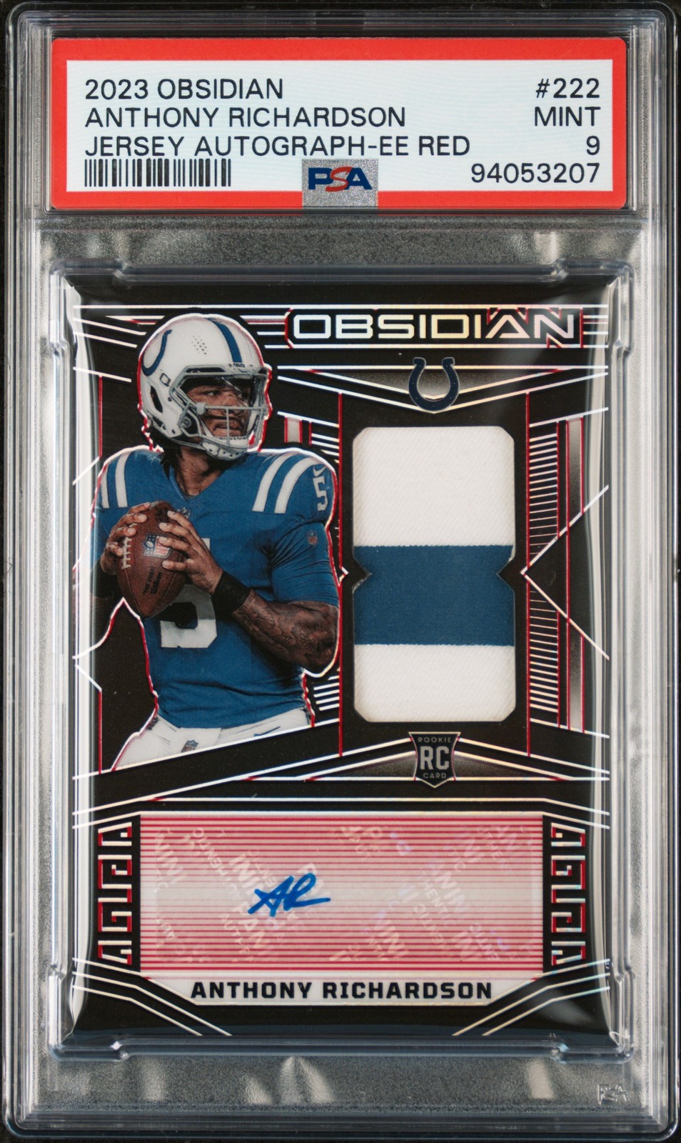 2023 Panini Obsidian Jersey Autograph-Ee Red Anthony Richardson #222 8/8 PSA 9