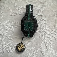 AJ Unisex Square Analog Wristwatch - Black & Green, Date Indicator