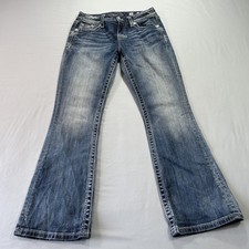 Miss Me Jeans Womens 26 Blue Denim Mid Rise Easy Boot Embellished Distressed