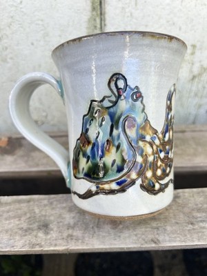 Handmade Studio Pottery Mug Octopus Design Stoneware Art Coffee Cup