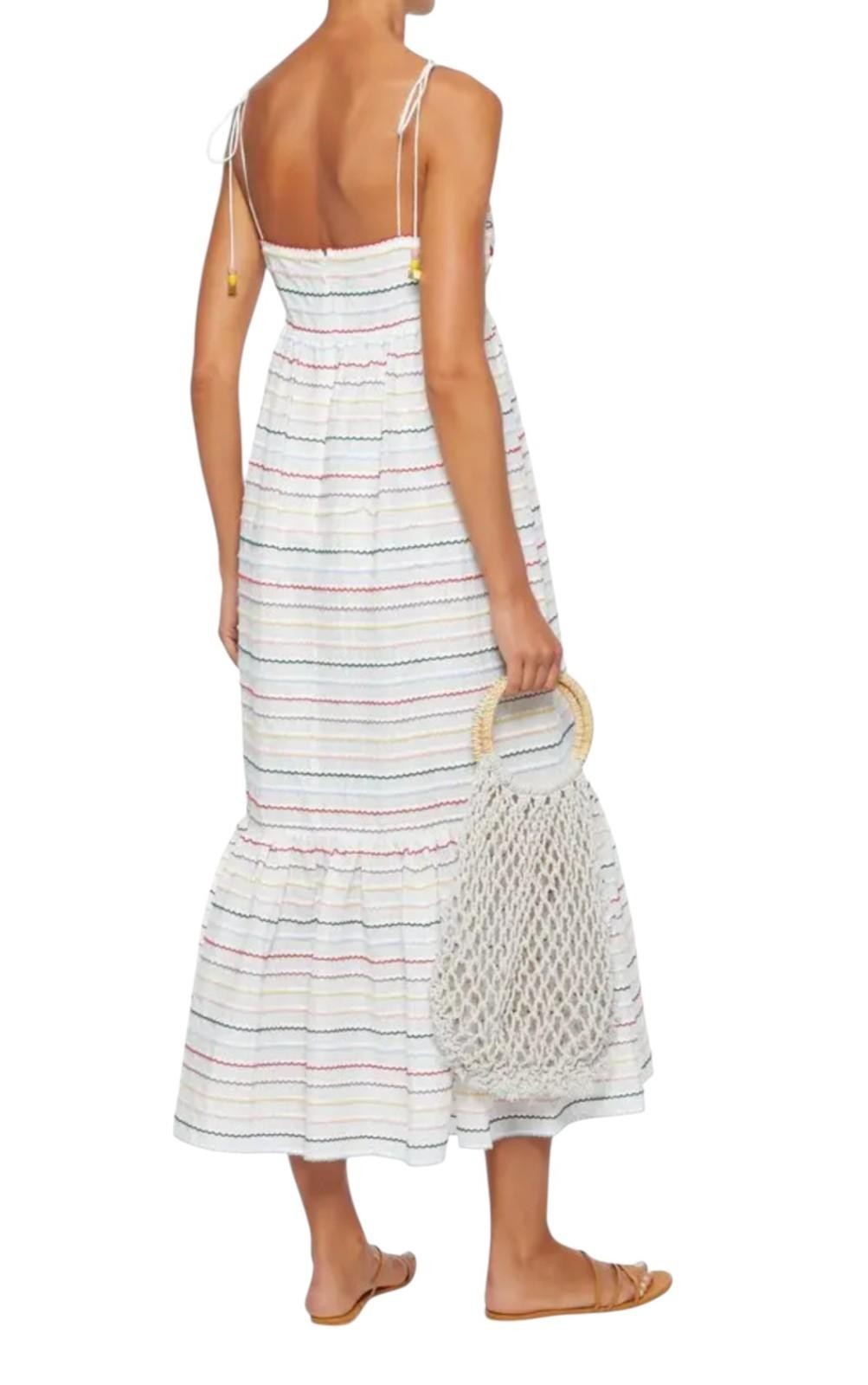Zimmermann Zinnia Embroidered Scallop Midi Dress |Sz 1, Cotton, White, Tie Close
