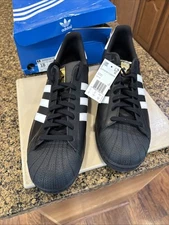 Adidas Superstar Originals Men's Black Leather Sneakers Size 18