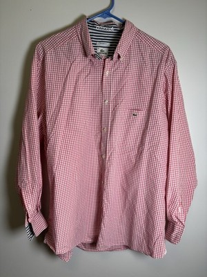 Lacoste Men s  45 Modern Fit XL Pink Gingham Button Down Shirt Crocodile Logo