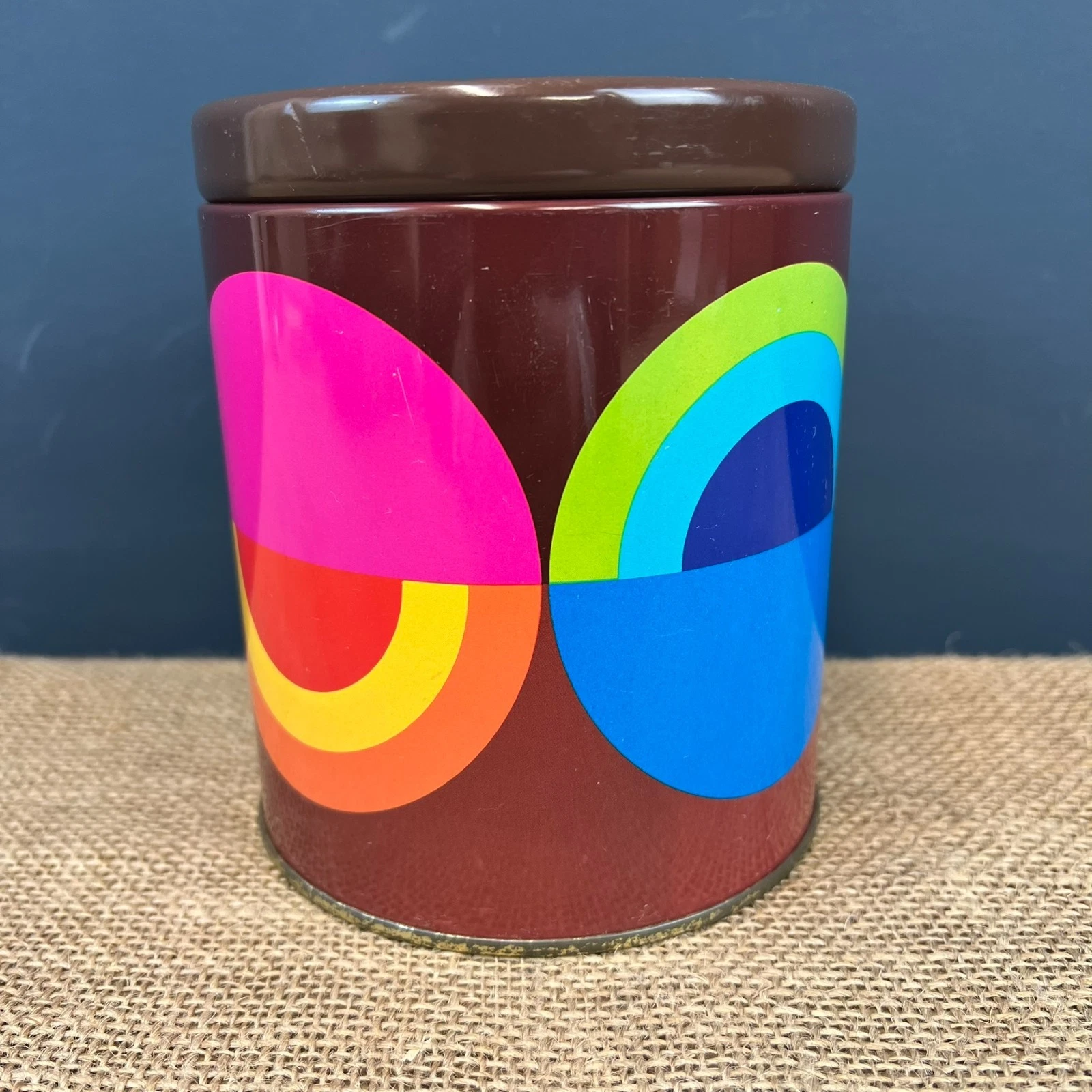 VINTAGE COTE D'OR 70s RETRO ROUND KITCHEN CANISTER BISCUIT TIN STORAGE BOX