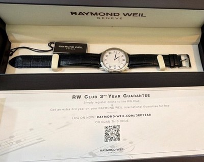 Raymond Weil Genève Men's Dress Watch Leather Band Silver Case Box Manual