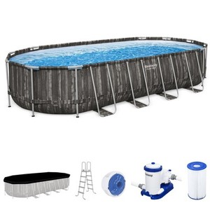 Bestway Power Steel 24’x12’x 52” Oval Above Ground Outdoor Swimming Pool (Used)