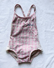 Vintage OshKosh Girls Pink/White Gingham One Piece Swimsuit Ruffle Lined 6-9m