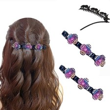 2Pcs Sparkling Crystal Stone Braided Hair Clips,Rhinestone Hair Clip Color-2