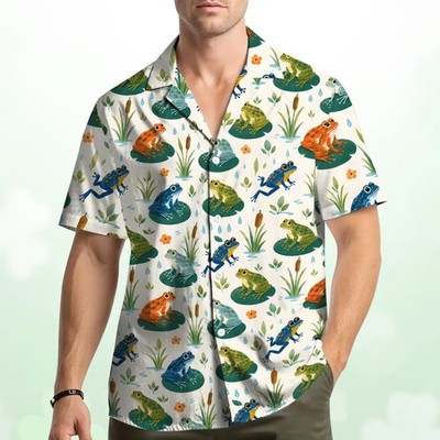 Colorful Frog Hawaiian Shirt Men