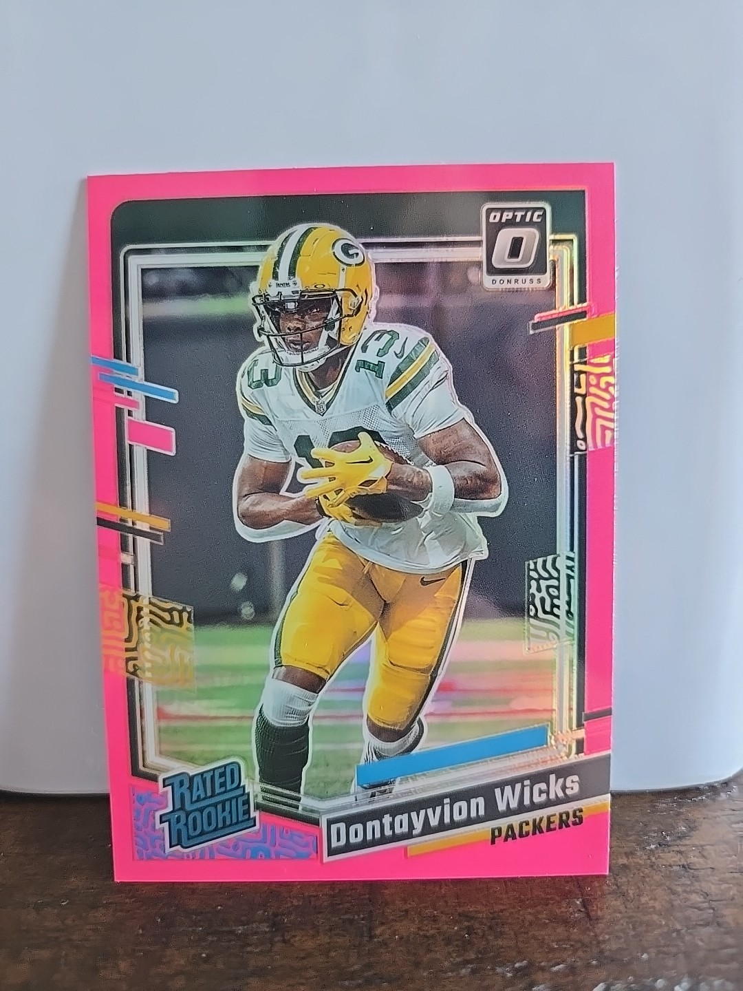 Dontayvion Wicks Pink Prizm Rated Rookie - 2023 Optic #249 RC Packers Parallel
