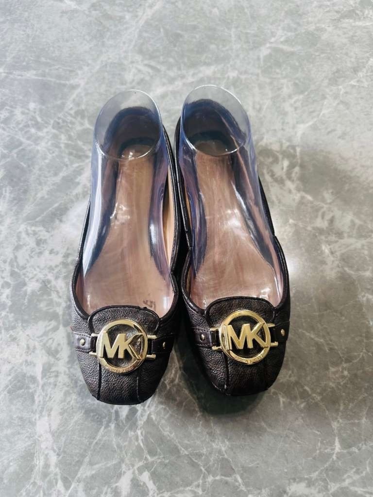 MICHAEL KORS Womens MK Signature Monogram Ballet Flats Shoes Brown Size 7