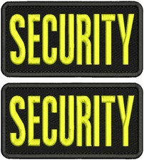SECURITY 2 EMBROIDERY PATCHES 3X6 HOOK ON BACK YELLOW ON BLACK