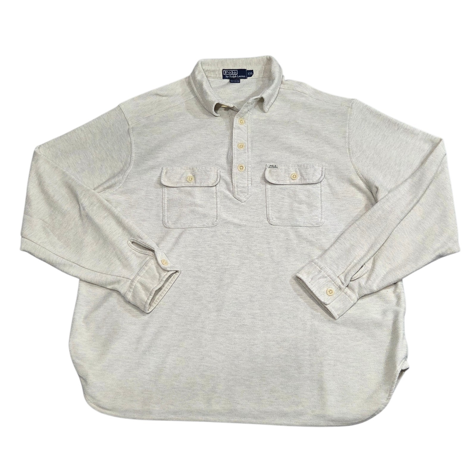 Vintage Polo Ralph Lauren Mens 1/4 Bottom Cargo Pocket Long Sleeve Heavy XXL Vtg