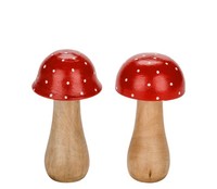 Fliegenpilz Holz Pilz Deko 7Cm H Klein Rot Natur Herbst Winter 2 StüCk