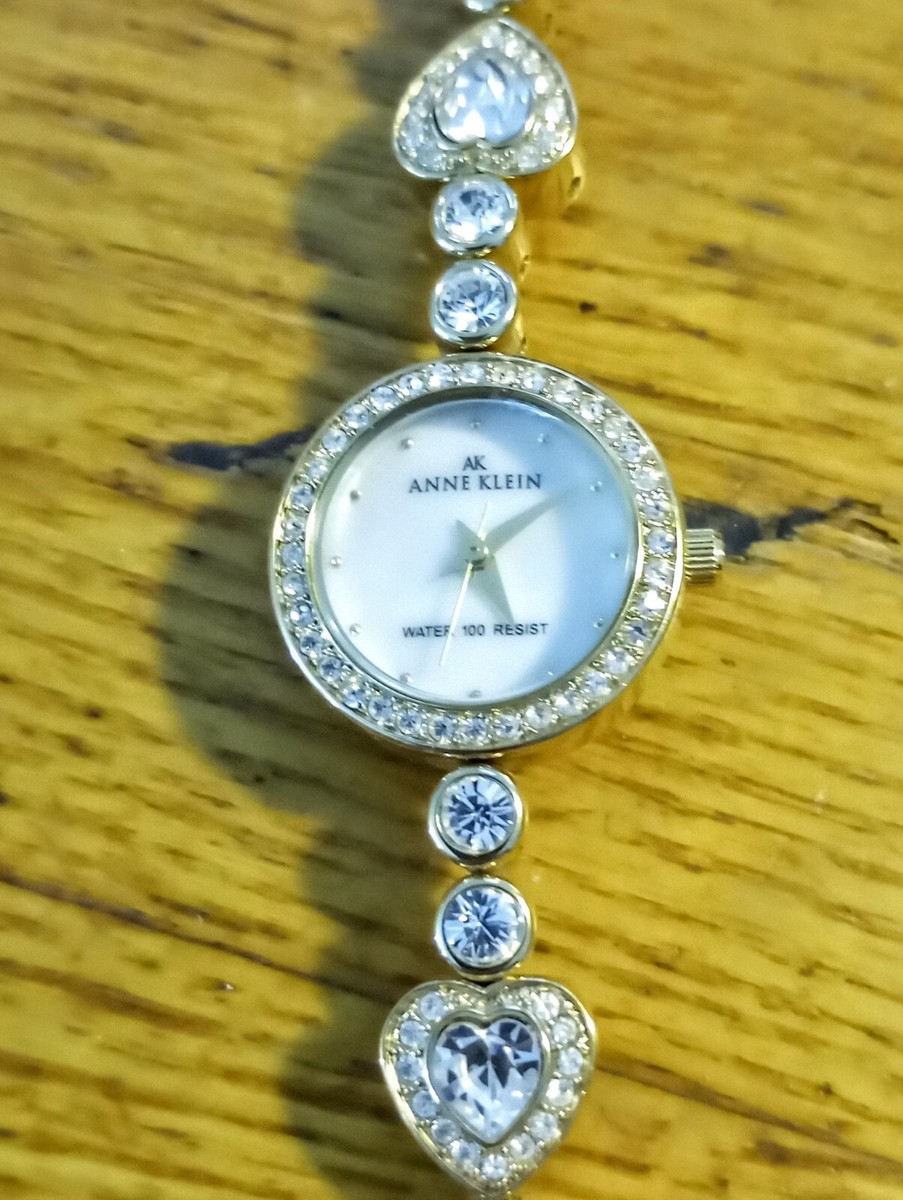 Beautiful Vintage Anne Klein Gold Tone Watch Rhinestones MOP  display picture 1
