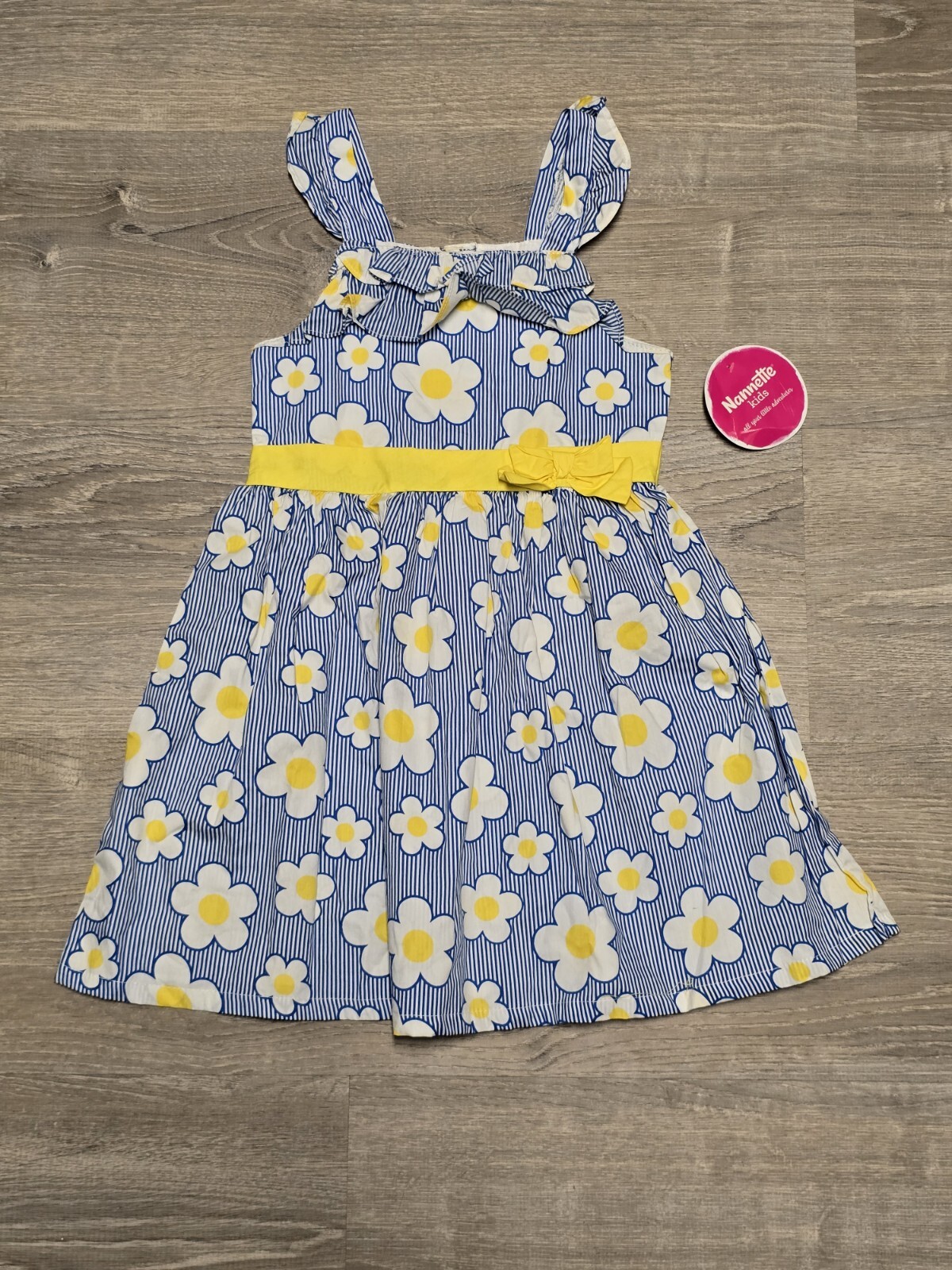 NWT Nannette Kids Blue & White Striped w/ Yellow Daisy's Dress Size 6