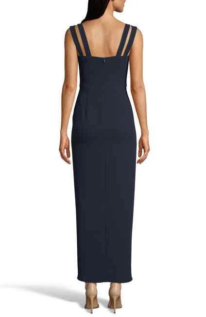 Side ruched double clearance strap crepe gown xscape