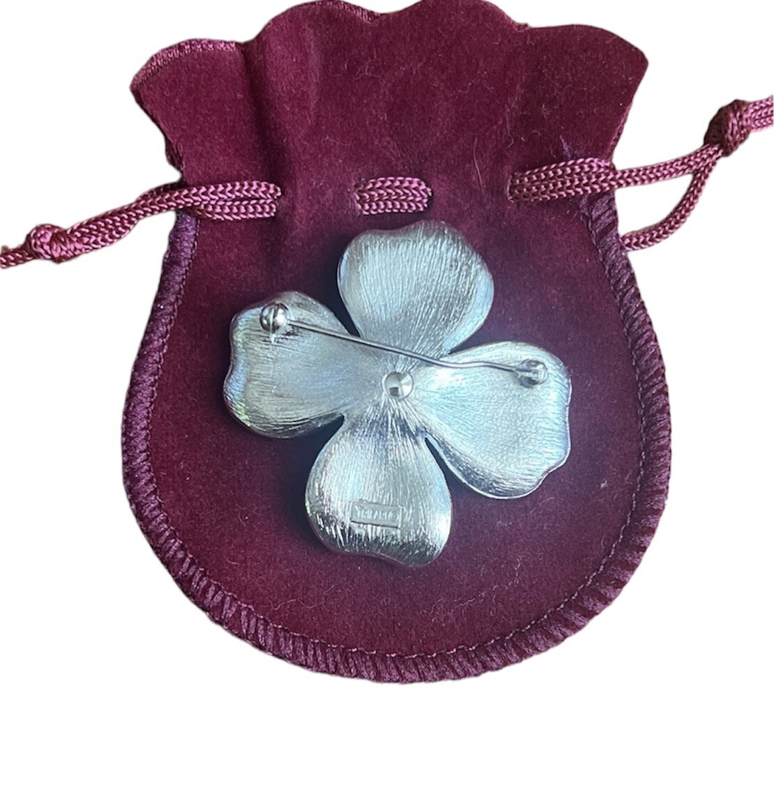 Vintage Signed Crown Trifari Silver Tone Dogwood Blossom  display picture 1